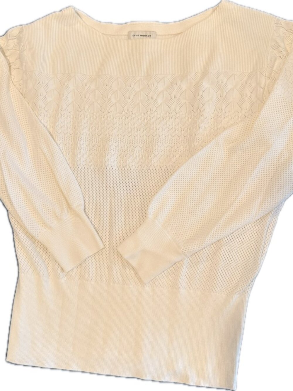 Club Monaco pointelle mesh knit boatneck sweater